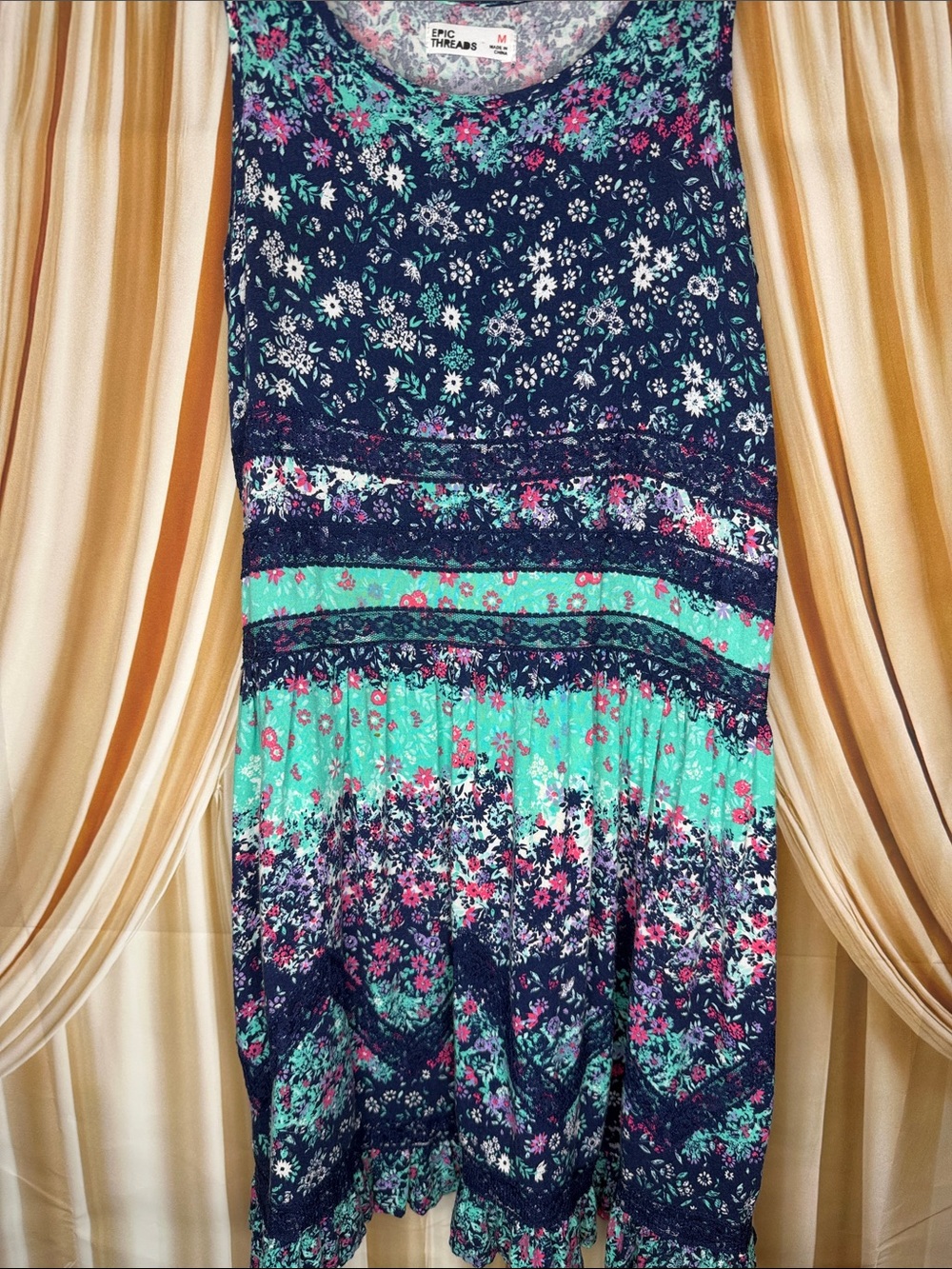 Epic Threads Navy and Teal Floral Mini Dress